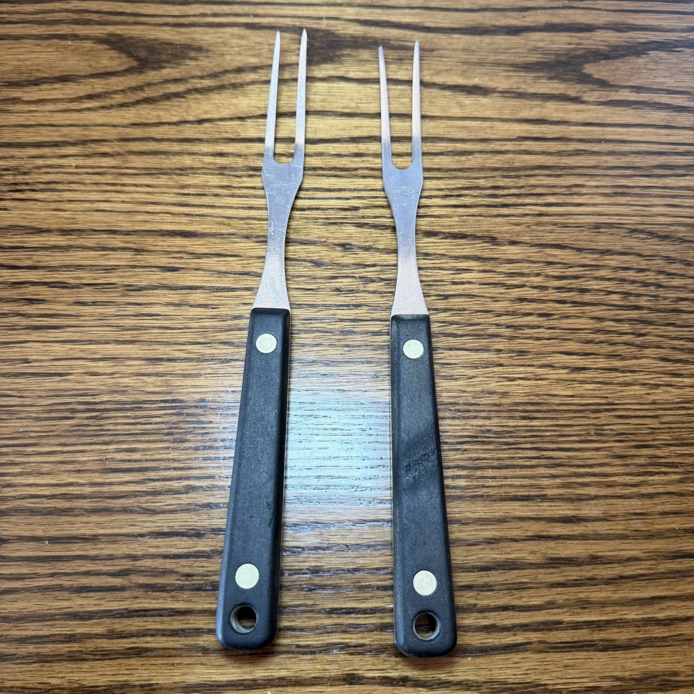 Vintage Flint Arrowhead Stainless Meat Fork 11.75" 2 Prongs USA Set of 2